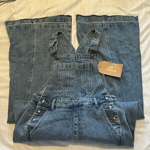 Brand new overalls - bell bottom style, with a rough hem